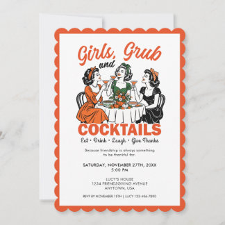 Friendsgiving Thanksgiving Girl Friends Fun Retro Einladung