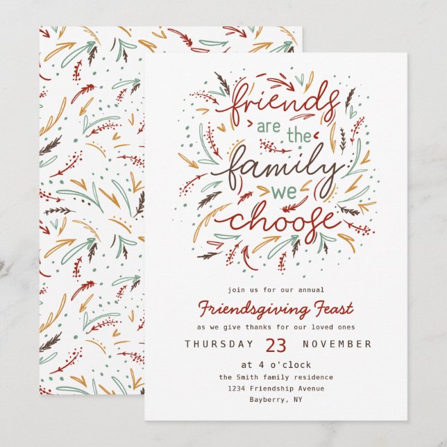 Friendsgiving Typografy Erntedank Dinner Einladung (Vorne/Hinten)