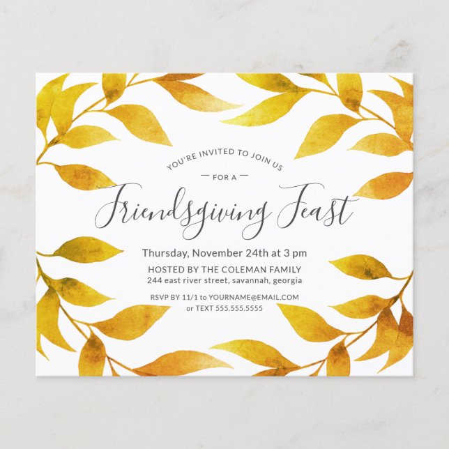 Friendsgiving Watercolor Herbst Gold Wilder Wein (Vorderseite)