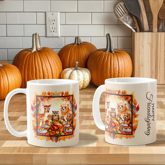 Friendsgiving Woodland Animes Herbstleaves Kaffeetasse (Von Creator hochgeladen)
