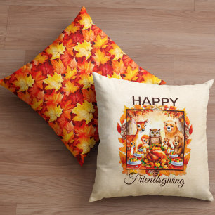 Friendsgiving Woodland Animes Herbstleaves Kissen