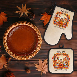 Friendsgiving Woodland Animes Herbstleaves Ofenhandschuh & Topflappen-Set