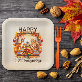 Friendsgiving Woodland Animes Herbstleaves Pappteller