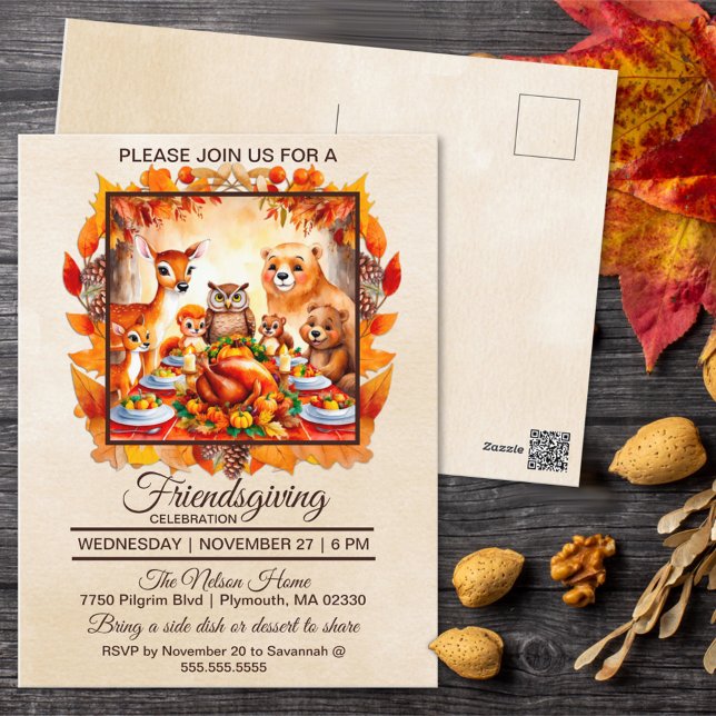Friendsgiving Woodland Animes Herbstleaves Postkarte (Von Creator hochgeladen)