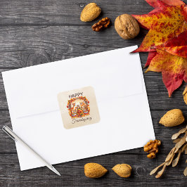 Friendsgiving Woodland Animes Herbstleaves Quadratischer Aufkleber
