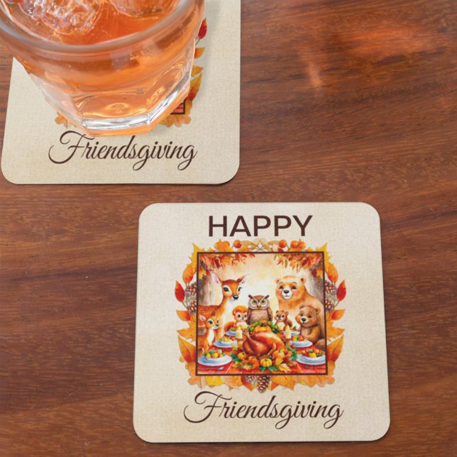 Friendsgiving Woodland Animes Herbstleaves Rechteckiger Pappuntersetzer (Von Creator hochgeladen)