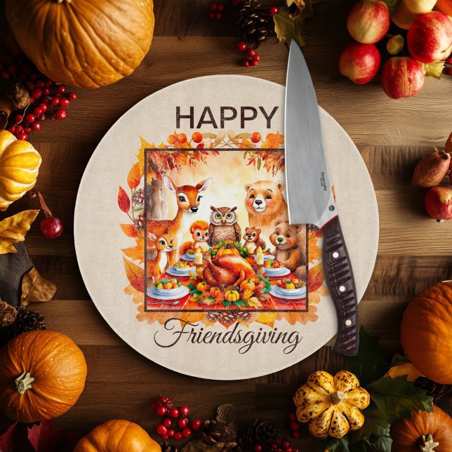 Friendsgiving Woodland Animes Herbstleaves Schneidebrett (Von Creator hochgeladen)