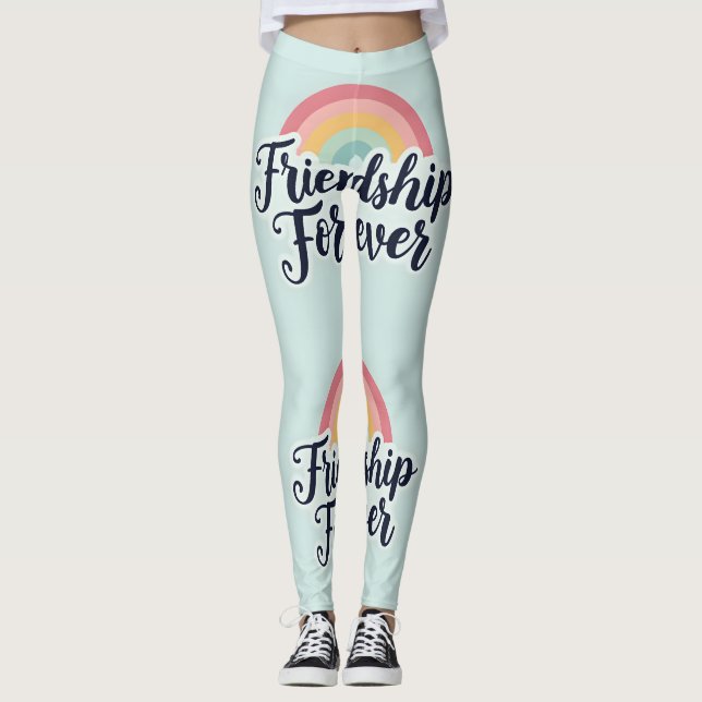 "Friendship Forever" Zitat in Pastel Rainbow Color Leggings (Vorderseite)