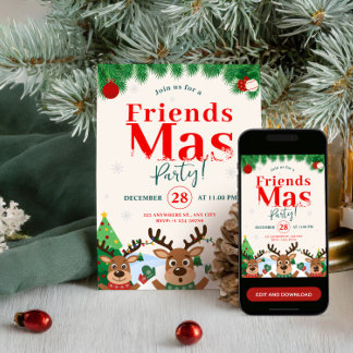 Friendsmas Christmas Holiday Party Cute Reindeer Einladung