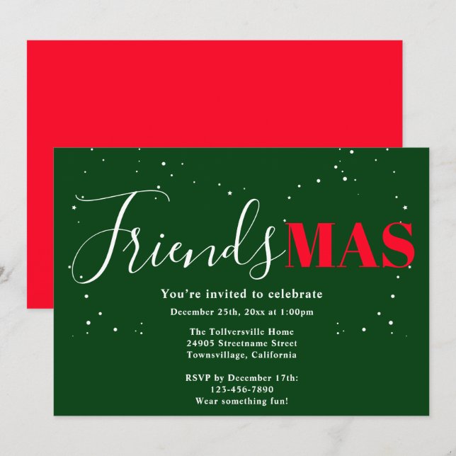 Friendsmas Green Red Christmas Einladung (Vorne/Hinten)