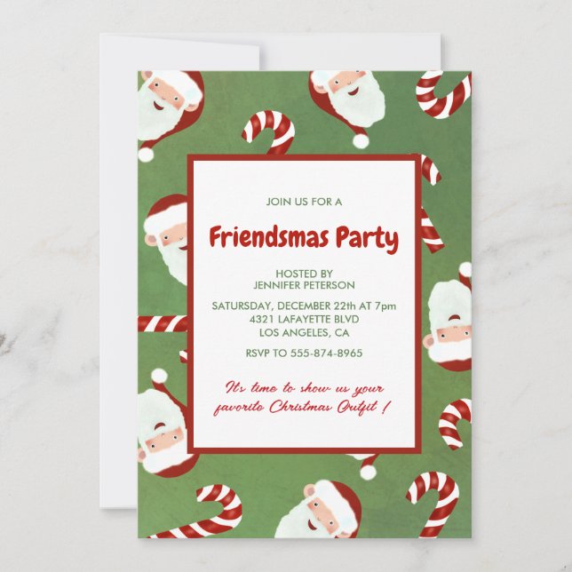 Friendsmas Invitations Cute Père Noël Sucre d'orge (Devant)