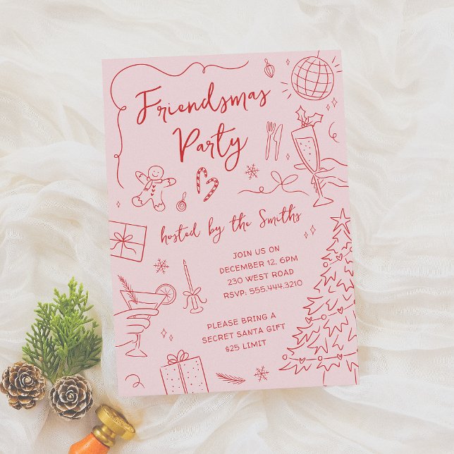 Friendsmas Whimsical Doodle Weihnachtsfest Party Einladung (Von Creator hochgeladen)