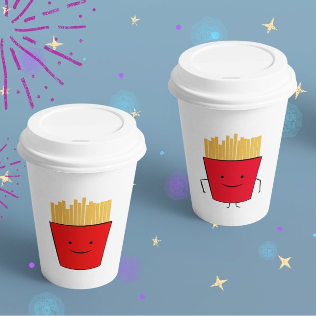 Fries Cartoon Paper Cup Pappbecher (french fries snacks art kids,adult party stationery, birthday party use and throw paper cups)