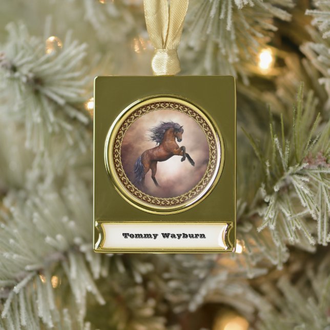 Friesenpferd mit scheußlichen Wolken Banner-Ornament Gold (Baum)