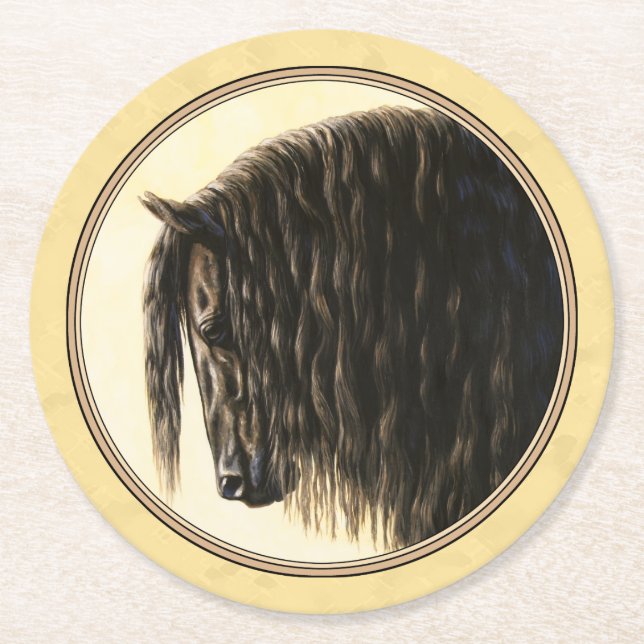 Friesian Draft Horellow Runder Pappuntersetzer (Vorderseite)