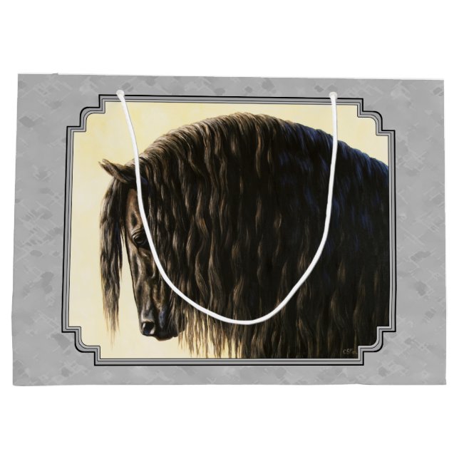 Friesian Draft Horse Silver Gray Große Geschenktüte (Rückseite)