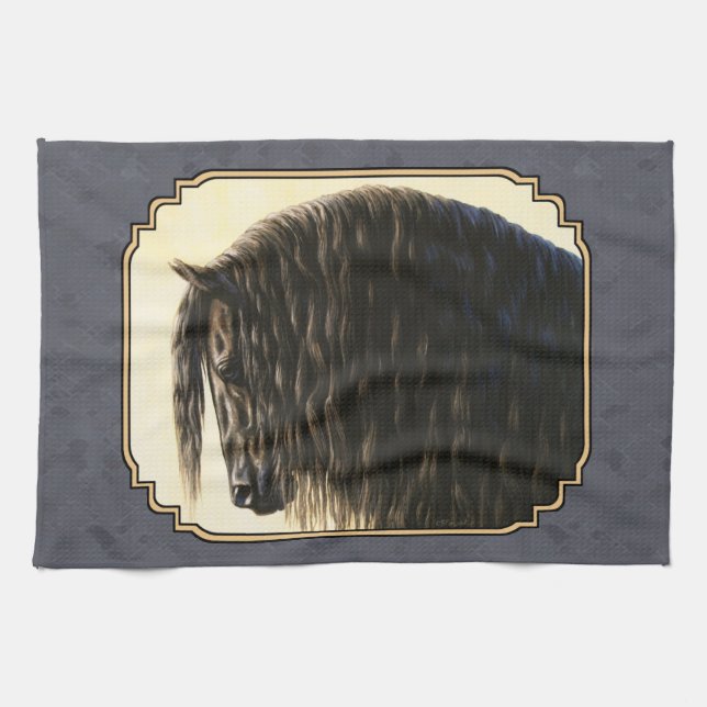 Friesian Horse Dark Slate Gray Handtuch (Horizontal)