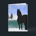 Friesian Horse in Winter Christmas Feiertagskarte<br><div class="desc">Ein schönes,  friesisches Pferd steht still im Schnee und beobachtet einen Buck und tu in der Ferne. "Wir wünschen Ihnen Frieden und Freude in dieser Urlaubssaison". Ideal für Pferde und Reiter auf der ganzen Welt.
Kunstwerk von Chelsea O'Neill/MemoriesAreForever</div>
