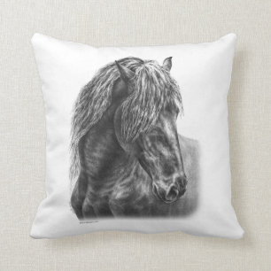 Friesian Horse Portrait Wavy Mane Kissen