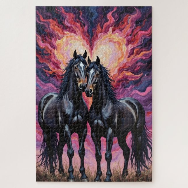 Friesian Horses Dramatic Silhouette of Love (Vertikal)