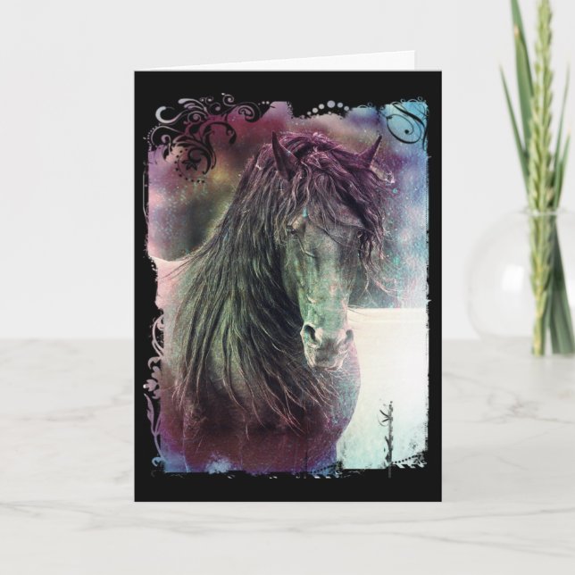 Friesian Stallion Grunge Geburtstag Karte (Vorderseite)