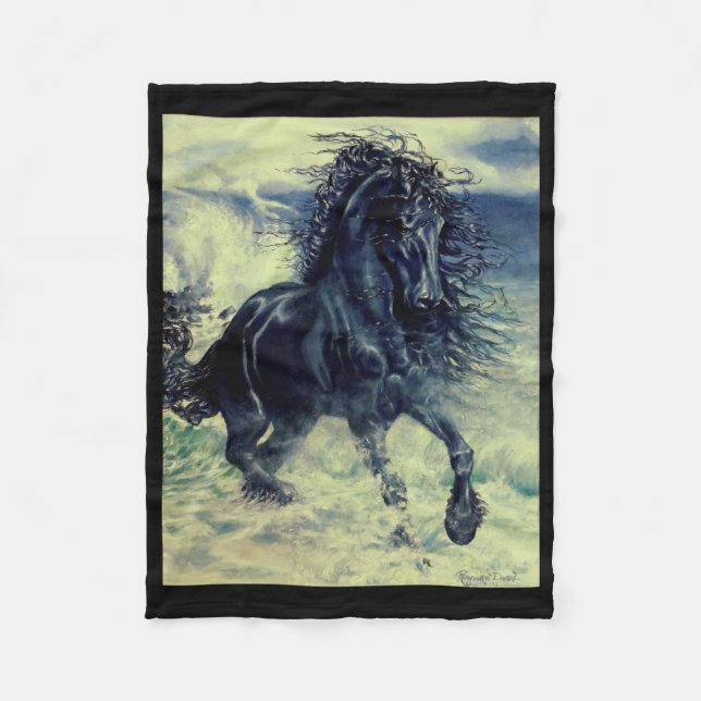 Friesian, The black beauty hallion, stürmisches Me Fleecedecke (Vorderseite)