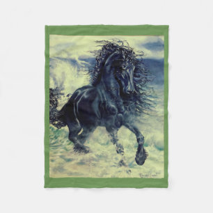 Friesian, The black beauty hallion, stürmisches Me Fleecedecke