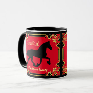 Friesische Pferde, Silhouette/Gold/Schwarz/Tasse Tasse