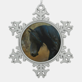 Friesische Pferdeweihnachtsverzierung Schneeflocken Zinn-Ornament