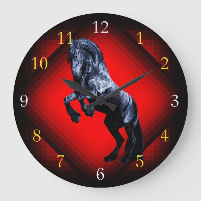 Friesischer Hengst Große Wanduhr (Vorderseite)