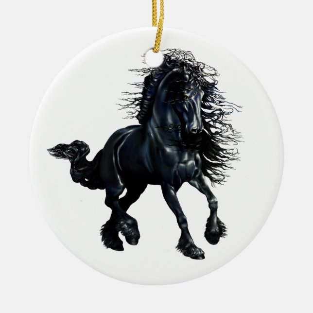Friesisches Pferd, schwarze Stallionsschönheit Keramik Ornament (Vorne)