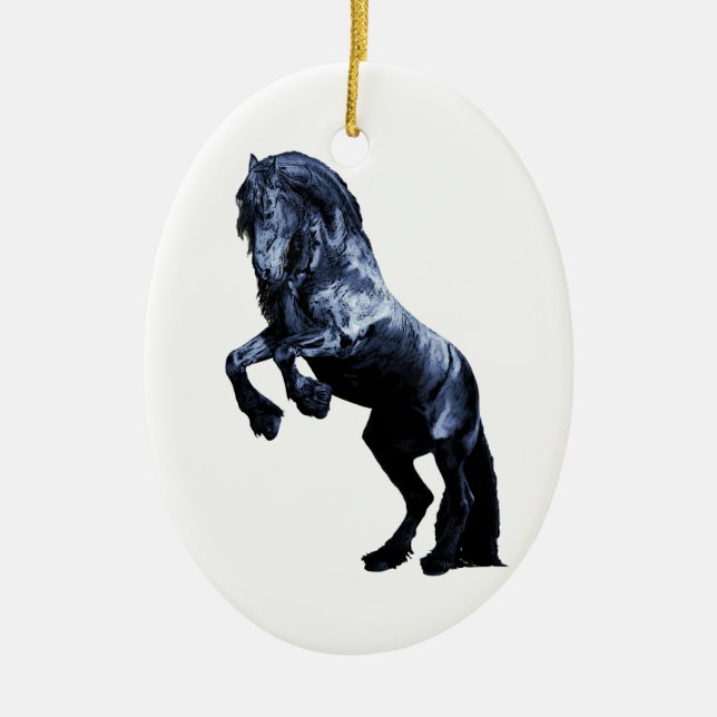 Friesisches Pferd, schwarzer Schönheit Stallion, Keramik Ornament (Vorne)