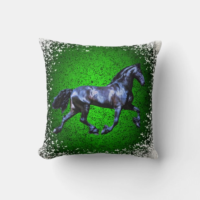 Friesisches Pferd, schwarzer Schönheit Stallion, Kissen (Vorderseite)