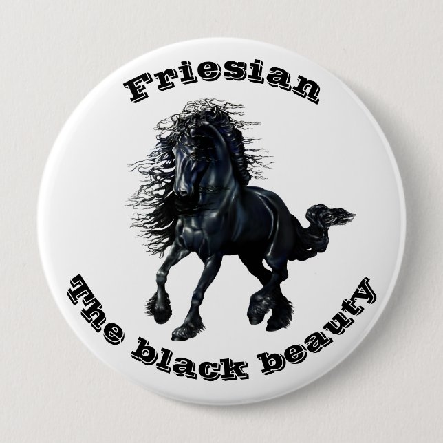 Friesisches Pferd, schwarzer Schönheitshengst Button (Vorderseite)
