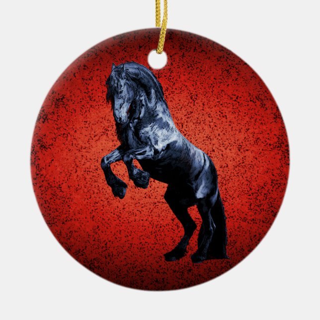 Friesisches Pferd, schwarzer Schönheitshengst, Car Keramik Ornament (Vorne)