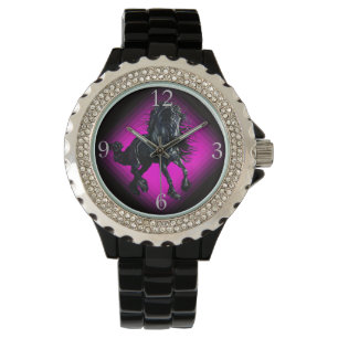Friesisches Stallionsschwarz-Schönheitspferd Armbanduhr