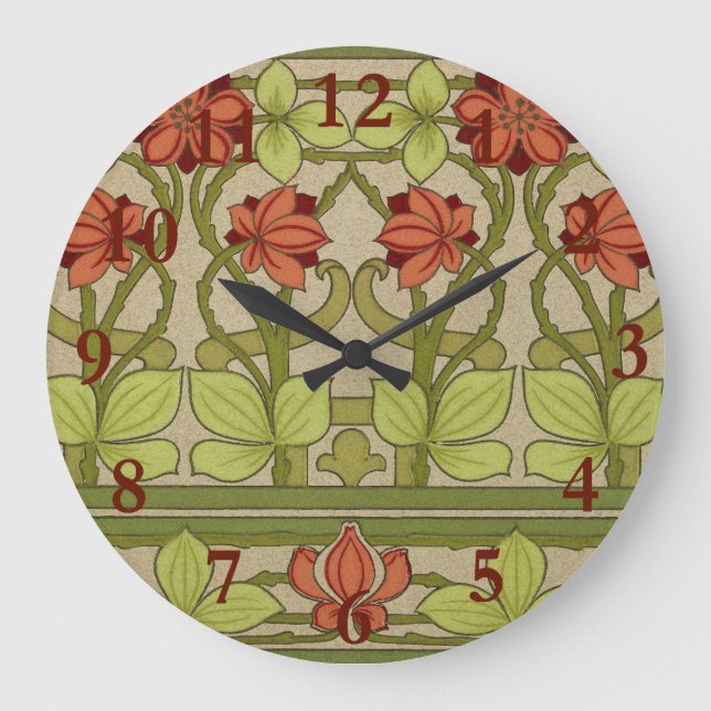 Frieze Border Art Nouveau Floral Große Wanduhr (Vorderseite)