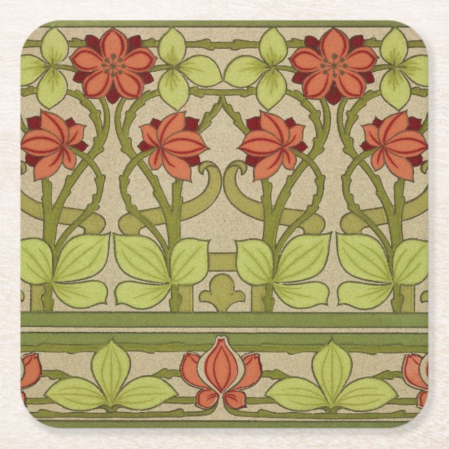 Frieze Border Art Nouveau Floral Rechteckiger Pappuntersetzer (Vorderseite)