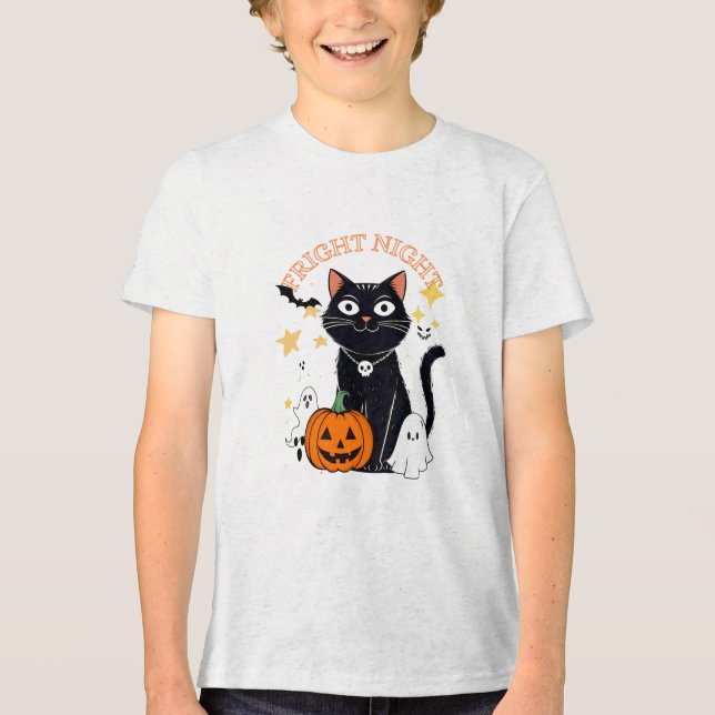 Fright Night Halloween Cat Tri-Blend Shirt (Vorderseite)