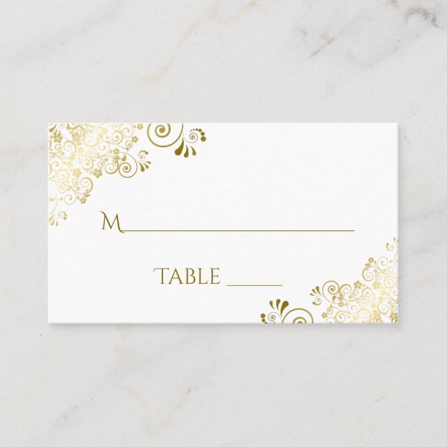 Frills d'or sur blanc Elegant Wedding Carte d'Esco (Devant)