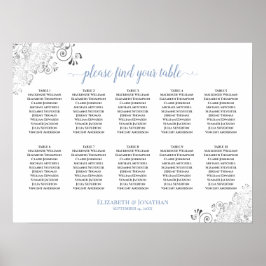 Frilly 10 Table Wedding Seating Chart White & Blue Poster