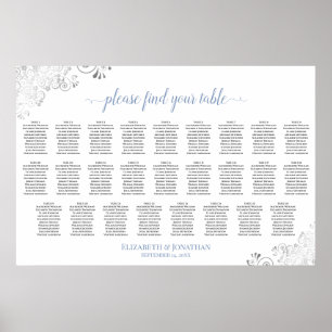 Frilly 26 Tisch Hochzeit Sitzordnung Weiß & Blau Poster