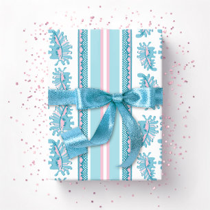Frilly Frond Streifen in Rosa und Aquamarin Geschenkpapier