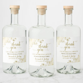 Frilly Gold on White Wedding Vielen Dank Alkoholflaschenetikett