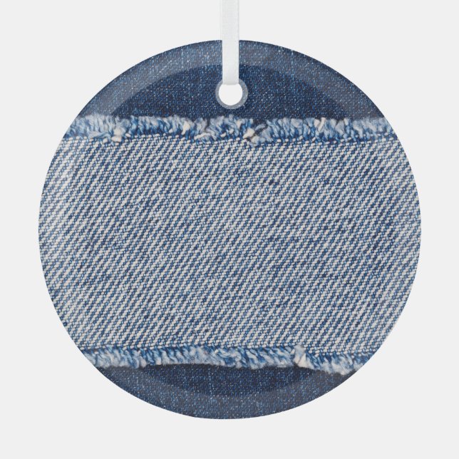 Fringed denim blauen Jeans Rahmen. Ornament Aus Glas (Vorderseite)