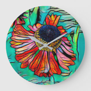 Fringy Helenium mit festem Glass-Look Große Wanduhr