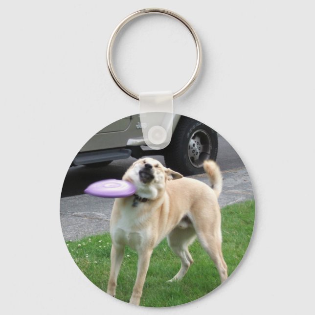 Frisbee Dog Meme Doppelseitiger Schlüsselanhänger (Vorderseite)