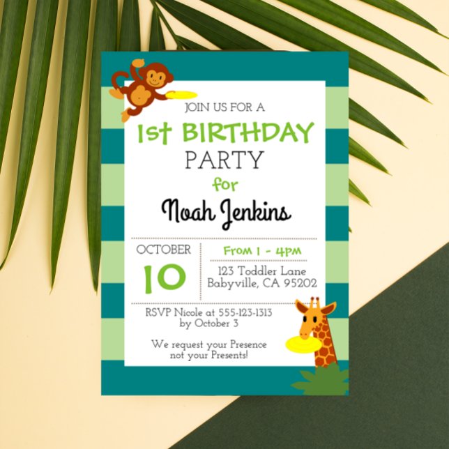 Frisbee Jungle Anniversaire Party 3x5 Invitation (Créateur téléchargé)