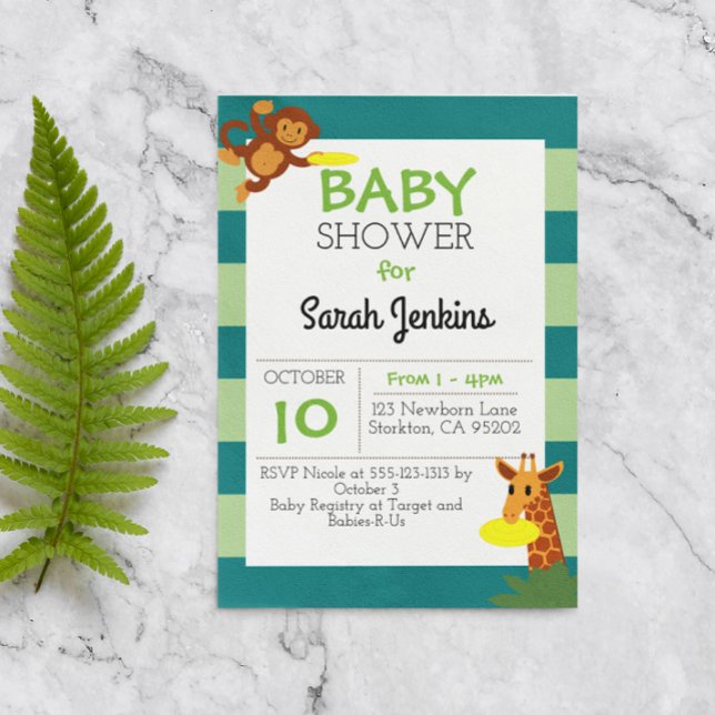 Frisbee Jungle Baby shower 3x5 Invitation (Créateur téléchargé)