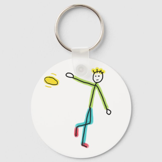 Frisbee werfender Stickman Schlüsselanhänger (Vorderseite)
